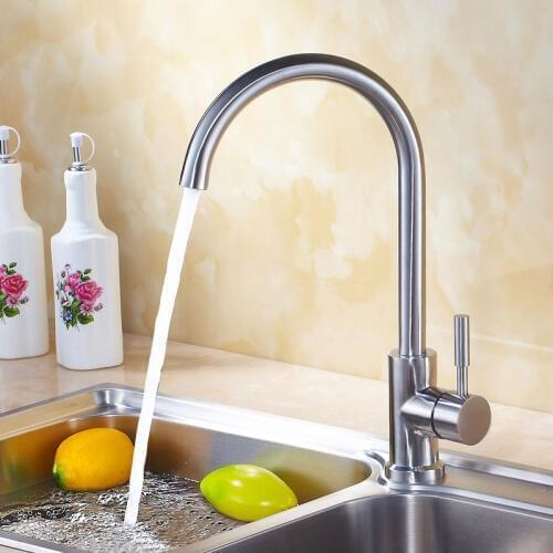 Stainless steel Kitchen Faucet Single Handle Single Hole Mixer Sink Tap Holder Curved Road Home Faucet Hot and Cold Water