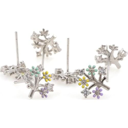 Micropavé Silver Tree Of Life Earrings,Lucky Tree Crystal Earrings,DIY Jewelry Making Accessories