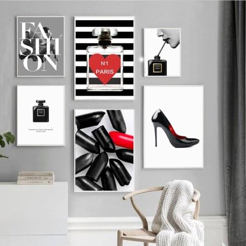 Fashion Sexy Girl Lips Black High Heels Wall Art Canvas Painting Nordic Posters And Prints Wall Pictures For Living Room Decor