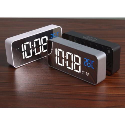 12/24 Hours Music Clock , Dual Snooze AlarmTeperature Voice Control USB Charging Travel Clocks With Large Display Sleep Timer