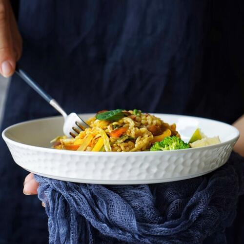 28pieces Pure White Bone Porcelain Cutlery Plate Set Household European Cutlery Hammered Plate Soup Plate Flat Plate Bowl Rice