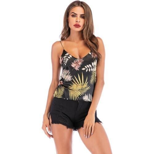 Womens new sleeveless back women wear T-shirt vest suspender Backless strip Camisole Navel Bottoming printing Womens wear new