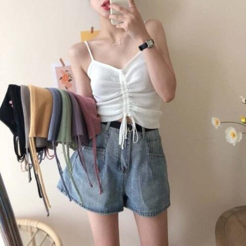 New 2021 Summer Women Tops Knitting Drawstring 8 Colors Tank Basic Bottoming Elasticity Vest Sexy Short Tops Z263