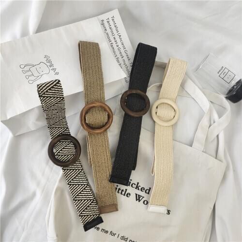 Straw Woven Elastic Stretch Waist Belts for Women Fashion Boho Ladies Braided Skinny Dress Belt d88