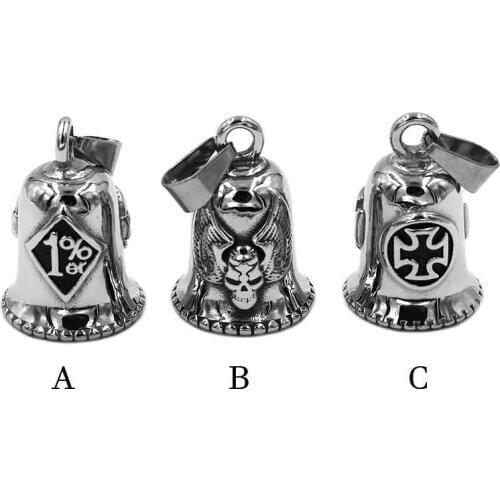 One Percent 1% ER Skull Biker Bell Pendant Stainless Steel Wing Army Cross Lucky 13 Pendant 506B (Has steel ball,no bell sound)