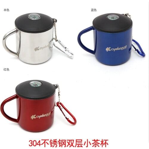 Outdoor Camping High Purity Stainless Steel Mini Portable Double Layer Insulated Tea Water Cup With Handle Travel Picnic Tools