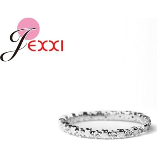 Luxury Delicate Solid 925 Sterling Silver Stars Finger Ring Authentic Clear Zirconia Jewelry For Women Wedding Gift