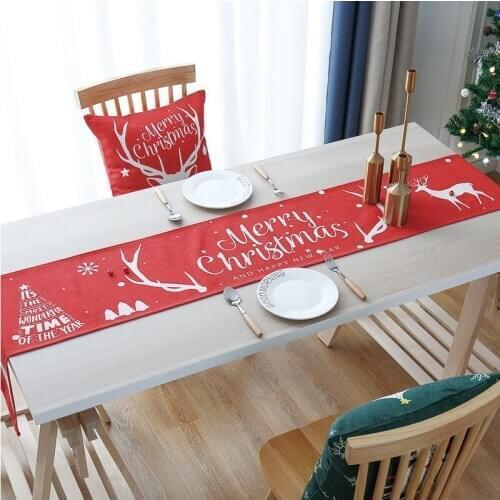 Print Christmas Table Runner Elk Small Tree Table Cloth Insulation Mat New Year Decorations Christmas Gift Decor for Home