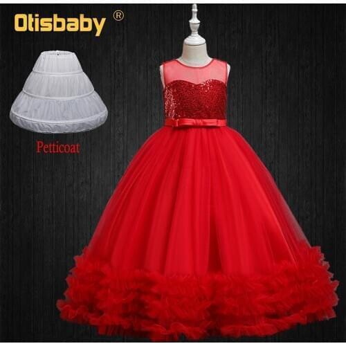 Christmas Girls Elegant Dresses Graduation Ball Gowns Teen Fluffy Girl Ceremonial Occasion Dress Sequined Glitter Tiered Dress
