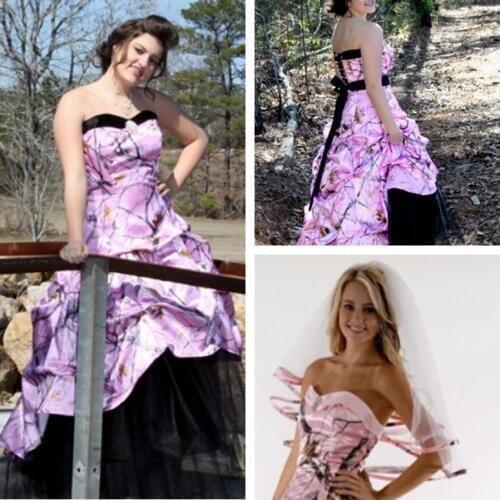 Pink Camo Sweetheart A-Line Wedding Dresses Lace Up Back Camouflage Black Tulle Bridal Gowns 2019 Plus Size Country Robe