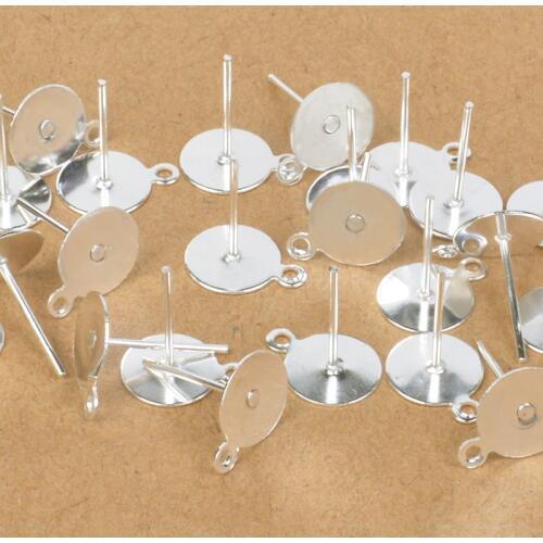 100pcs Stainless Steel Silver Blank Post Earring Studs Pins with Loop Hang 6 8 mm Flat Round Tray Base Ear Jewelry Findings DIY