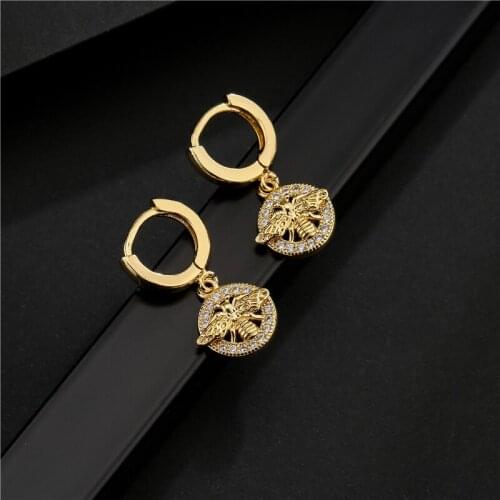 NEWBUY Fashion Gold Color Copper Insect Earrings Luxury Cubic Zirconia Bee Dangle Earring Hot Sale Female Party Jewelry Gift