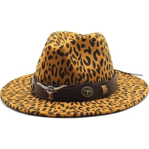 Panama cow head accessories shallow top fedora hat leopard print top hat flat brim couple hat jazz hat spot кепкаженская