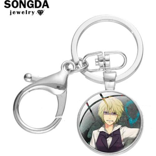 SONGDA DuRaRaRa!! Orihara Izaya Keychain Anime Accessories Cartoon Figures Print Glass Cabochon Key Chain Holder Gift Handicraft