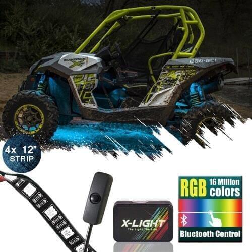 X-LIGHT ATV UTV LED Lighting Kit Body Underbody Light Neon 4 Strips 18 Color Bluetooth Tech w/Switch | Music Active | 3-in-1 LED