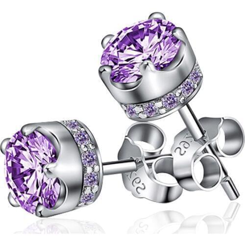 100% 925 sterling silver fashion crown shiny crystal ladiesstud earrings wholesale jewelry Christmas gift drop shipping