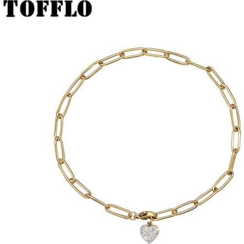TOFFLO Stainless Steel Jewelry Zircon Inlaid Peach Heart Pendant Chain Fashion Anklet For Women BSS102