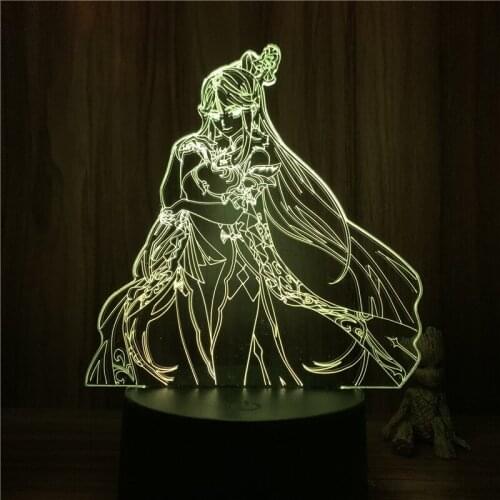 3D Nightlight Game NingGuang Genshin Impact Figure 7 Colors Touch Optical Illusion Table Lamp Gift Room Decor Light