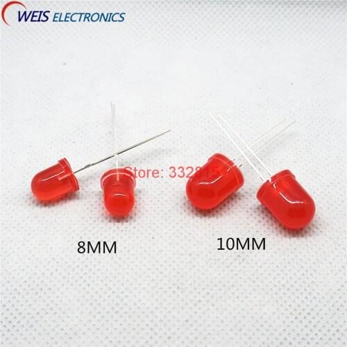 50PCS F8 RED / F10 10MM RED LED DIFFUSED SUPER BRIGHT (RED Lamp) 20mA 2V DIP-2 LONG LEG Light Emitting Diode
