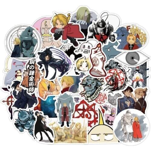 50pcs Fullmetal Alchemist Anime Stickers Edward Elric Alphonse Elric Stickers For Laptop Suitcase Skateboard Fridge Bicycle DIY