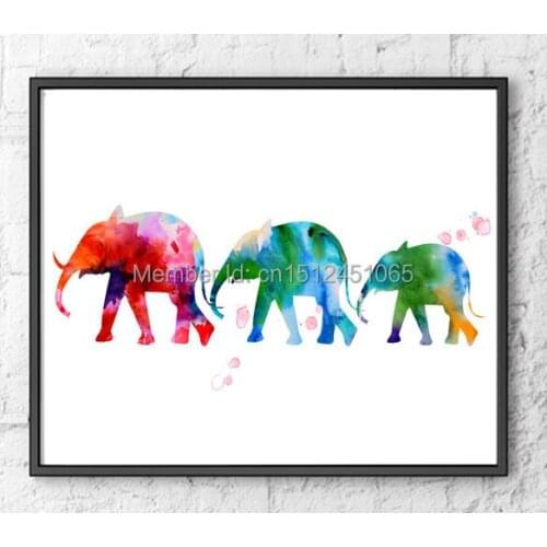 New kids children abstract colorful Elephant Watercolor wall art decor for living room bedroom animal picture print painting art