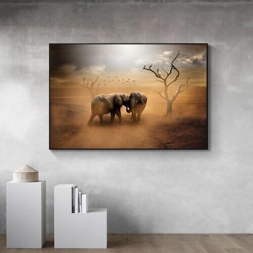Africa Desert Elephant Wild Animal Canvas Art Painting Posters and Prints Cuadros Home Decor Wall Art Picture for Living Room
