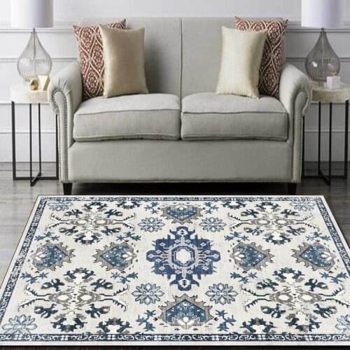 American Ethnic Style Tapete Mediterranean Blue Gray Geometric Print Living Room Area Rugs Bedroom Bedside Non-Slip Floor Mats