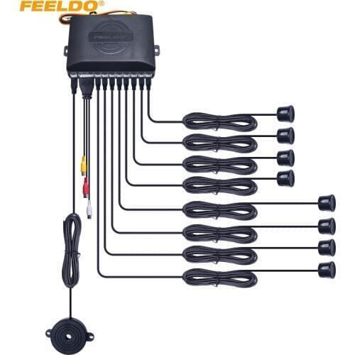 FEELDO 1Set Car 8 Sensors Dual Front/Back Rear View Visual Video Parking Sensor Backup Radar System Kit