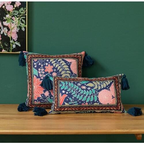 Ethnic Embroidered Flower Pillow Case Cozy Soft Tassel Throw Pillow Covers For Chair Couch Sofa Cushion Cover 30x50cm 43x43cm