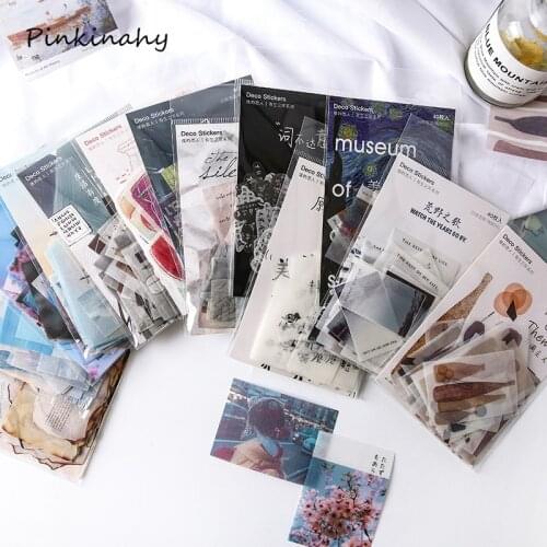 40 Sheets/Pack Sakura Kawaii Journal Diary Van gogh Japanese Diy Travel Paper Cute Stickers Scrapbooking Flakes Stationery DT007