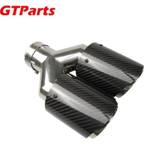 Dual Carbon Fiber + 304 Stainless Steel Universal Exhaust Tip Muffler Double End Pipe for BMW BENZ VW Golf TOYOTA without logo