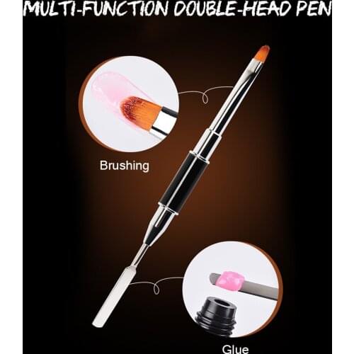 2-In-1 Double-Ended Nail Brush And Picker Stainless Steel Gel Nail Tool, Nail Color Bar Flower Brush Dual-Use Pen