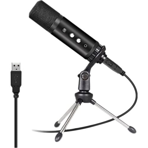 USB Microphone Cardioid Microphone with Headphone Monitor 3.5 mm Jack and Volume Knob for Live Broadcast Game Recording