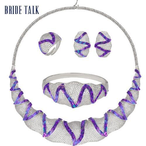 Bride Talk Luxuriant And Multicolor Shining Shell 4 Pcs Bridal African Jewelry Sets CZ Zircon Wedding Party Noble Necklace Set