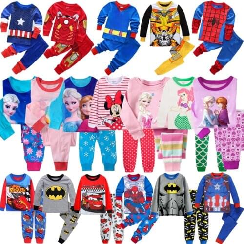 Summer New Baby Girl Clothes Children Pajamas Cartoon Elsa Anna SpiderMan Suit Nightwear Girls Boy Kids Home Clothes