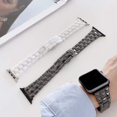 For Apple Watch 1 2 3 4 5 6 se Watch Wristband Three Rhomboid Ceramic Metal Strap For iWatch Band Bracelet 38mm 40mm 42mm 44mm