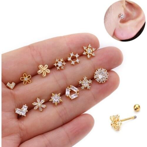 Fashion Cz Flower Stud Earring for Women Small Ear Bone Labret Piercing Cartilage Earring Helix Daith Tragus Jewelry