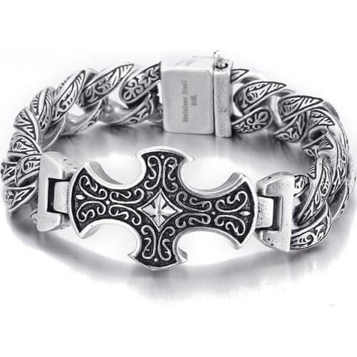 Retro new jewelry European and American trend personality domineering totem cross mens bracelet