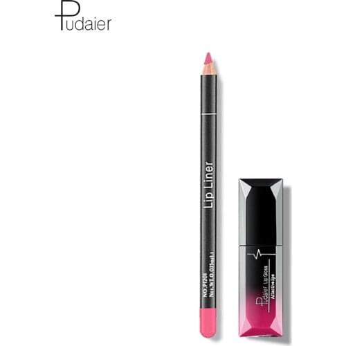 Pudaier Set of Lipsticks, Lip Liner Pencil With Lip Gloss, Cosmetics Makeup Kit for Women