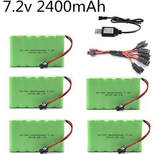 Ni-MH 7.2v 2400mah Battery + 7.2v USB Charger For Rc toy Boat Car Robot Gun Tank Train NIMH AA 7.2v Rechargeable Battery Pack