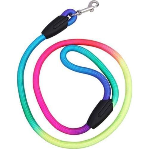 New Durable Rainbow Color Weave Nylon Belt Pet Dog Traction Rope Round Training Leashes Dog Wear for Pet Products Dog Accessory