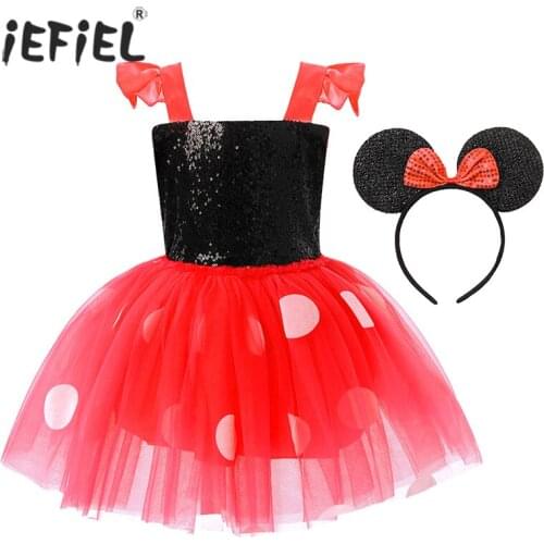 Kid Girls Clothes Sparky Sequined Christmas Polka Dots Printed Tutu Mesh Dress Sleeveless Tie Back Costume Outfit With headband