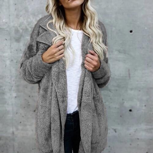 Loose Blend Wool Women Casual Warm Faux Wool Coat Jacket Winter Solid Long Outerwear Ladies Elegant
