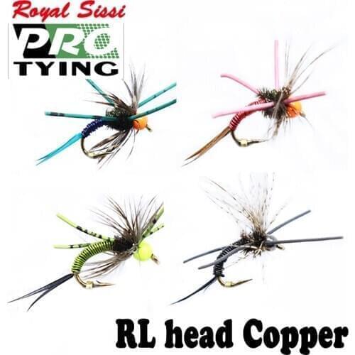 Royal Sissi new 6pcs/box RL head copper fly fishing flies 4optional colors 10# 12#stonefly nymph hook trout fishing lure bait