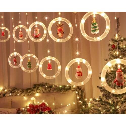 Christmas LED String Light Cartoon Pendants Santa Claus XMAS Tree Hat Reindeer Party Holiday Wall Window Decoration 15Sets/Lot