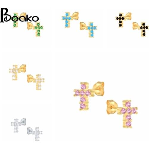 BOAKO Cross Crystal 925 Sterling Silver Earrings For Women Stud Earring Gold/Silver Jewelry Ear Piercing Cartilage 2021 Trend