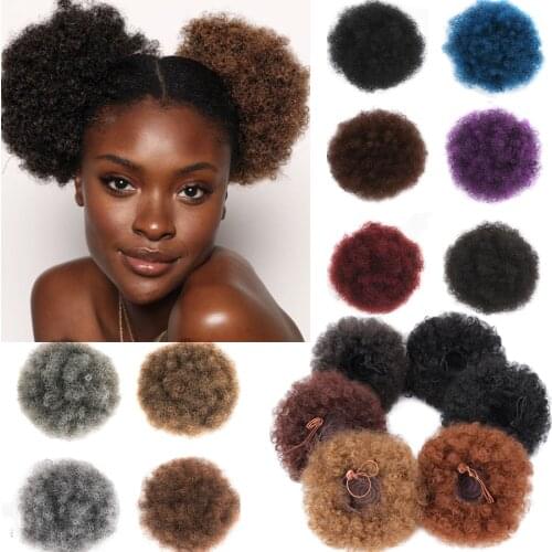 Alileader 1pc African American Afro kinky Ponytail Short Wrap Drawstring Afro Puff For Black Women Synthetic Chignon Curly Hair