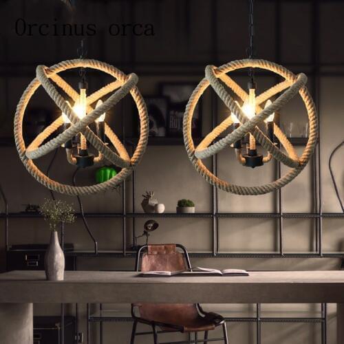 Nordic antique chandelier rope bar lamp loft retro living room creative industrial wind personality spherical rope Chandelier