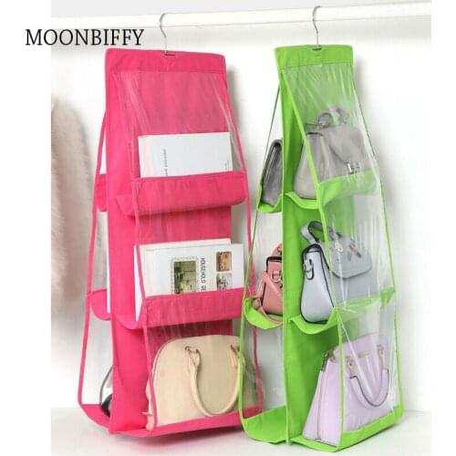 6 Pocket Foldable Hanging Bag 3 Layers Folding Shelf Bag Purse Handbag Organizer Door Sundry Pocket Hanger Storage Closet Hanger