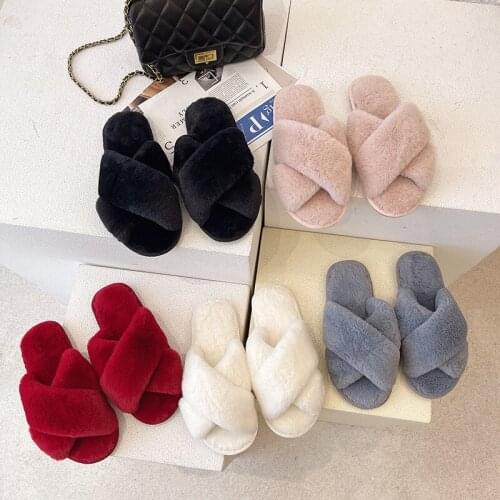 Winter Women House Slippers Faux Fur Warm Flat Shoes Female Slip on Home Furry Ladies Slippers Dropshipping